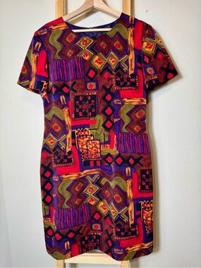 VTG 90s John Roberts Geometric Abstract Shift Dress Size 12